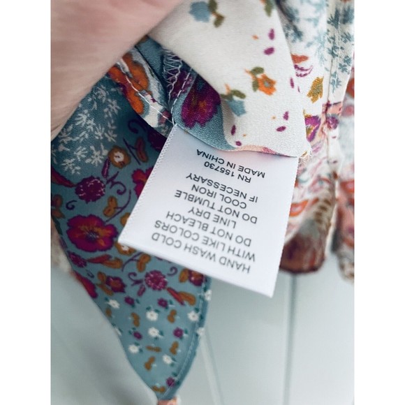 Rose & Olive Top M Medium Patchwork Button Front Chiffon Smocked Back Pink - Picture 5 of 7